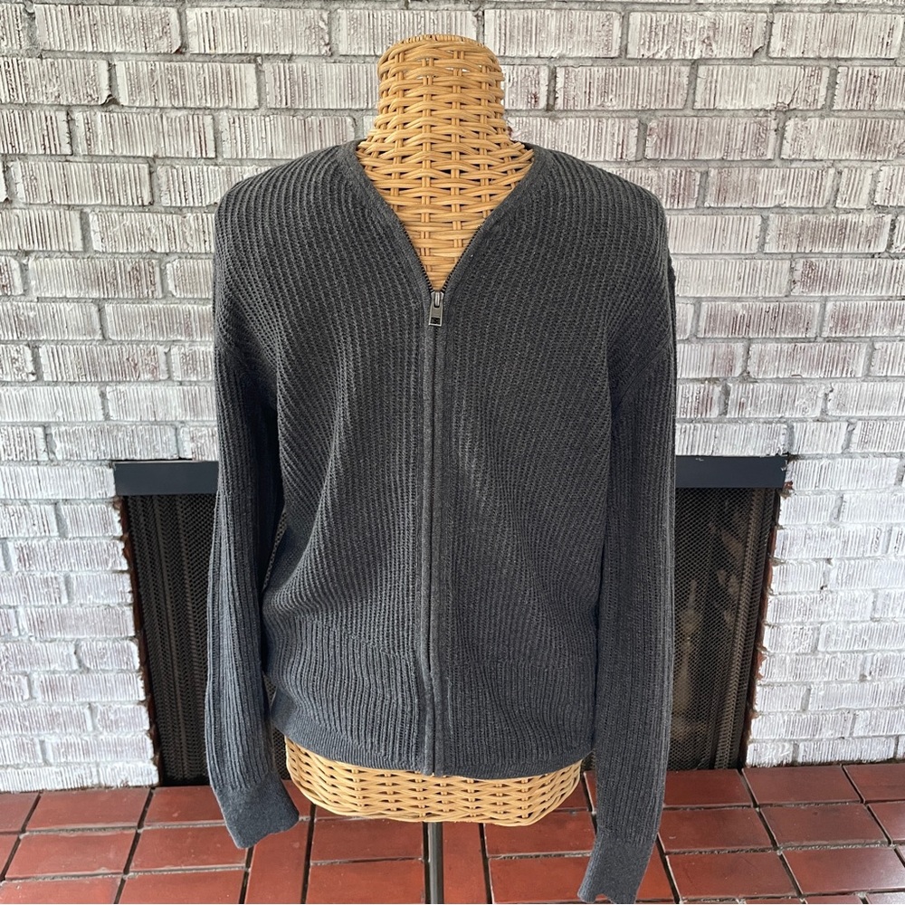 All Saints gray mesh knit mod zip sweater Medium